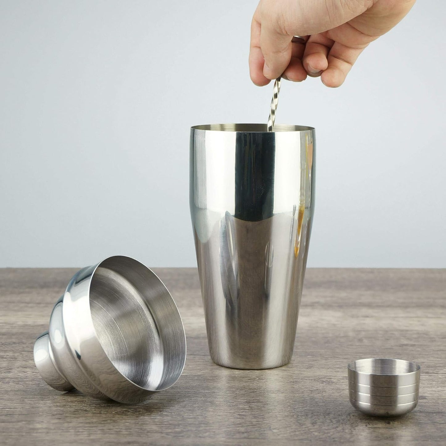 Professional Cocktail Shaker - 24 Oz Stainless Martini Tin with Built-In Strainer and Measuring Cup - Perfect for Mixing Drinks