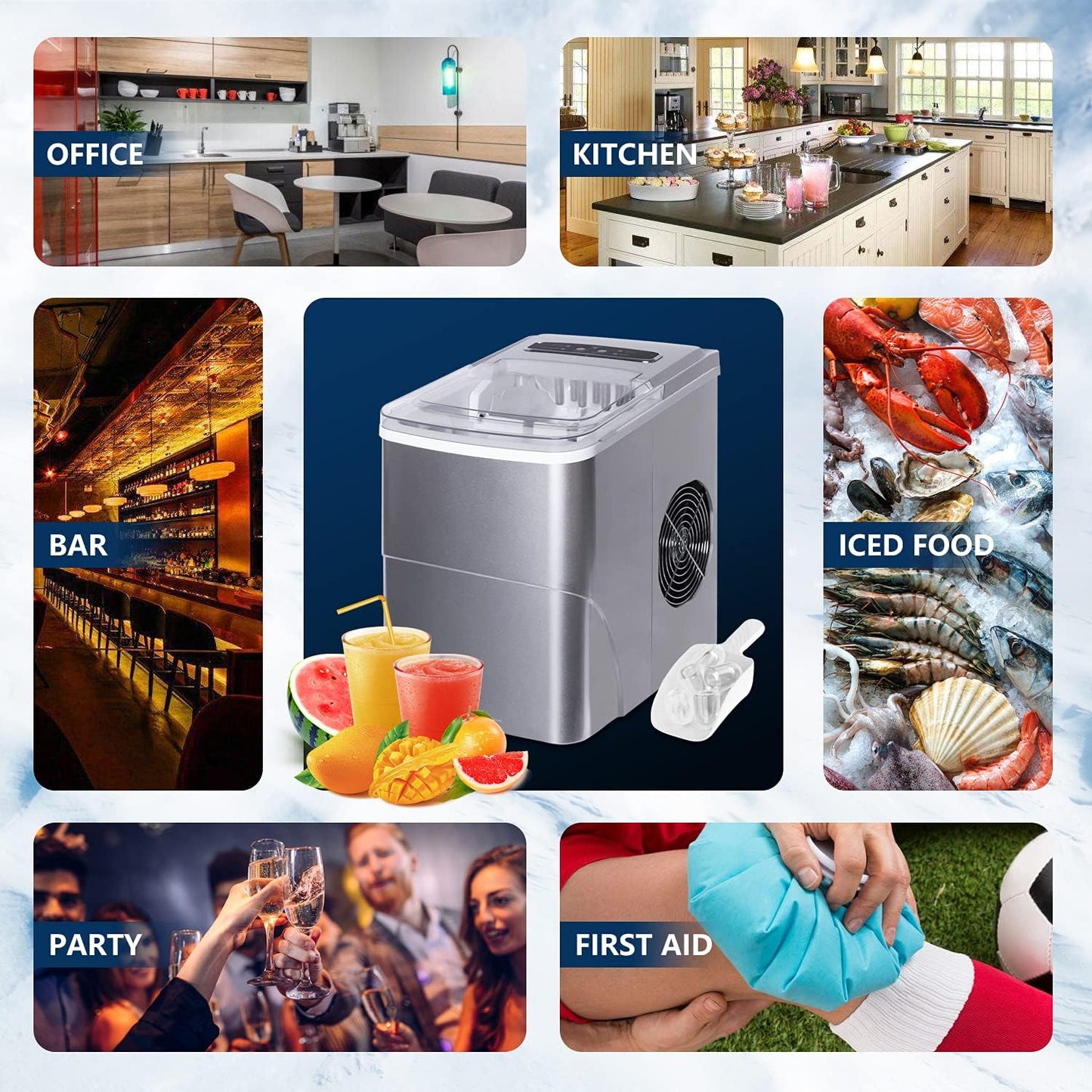 Self Cleaning Ice Makers Countertop Machine 9 Cubes Ready in 6-8 Minutes Portable Mini Electric Compact Ice Maker Nuggetperfect for Home/Kitchen/Bar, Tools Included