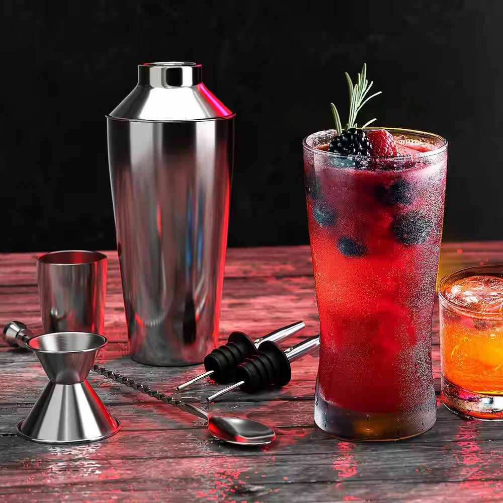 8-Piece Stainless Steel Bartender Kit - Bar Cocktail Shaker Set, 24 Oz. Martini Shaker, Book, Muddler, Jigger & Strainer
