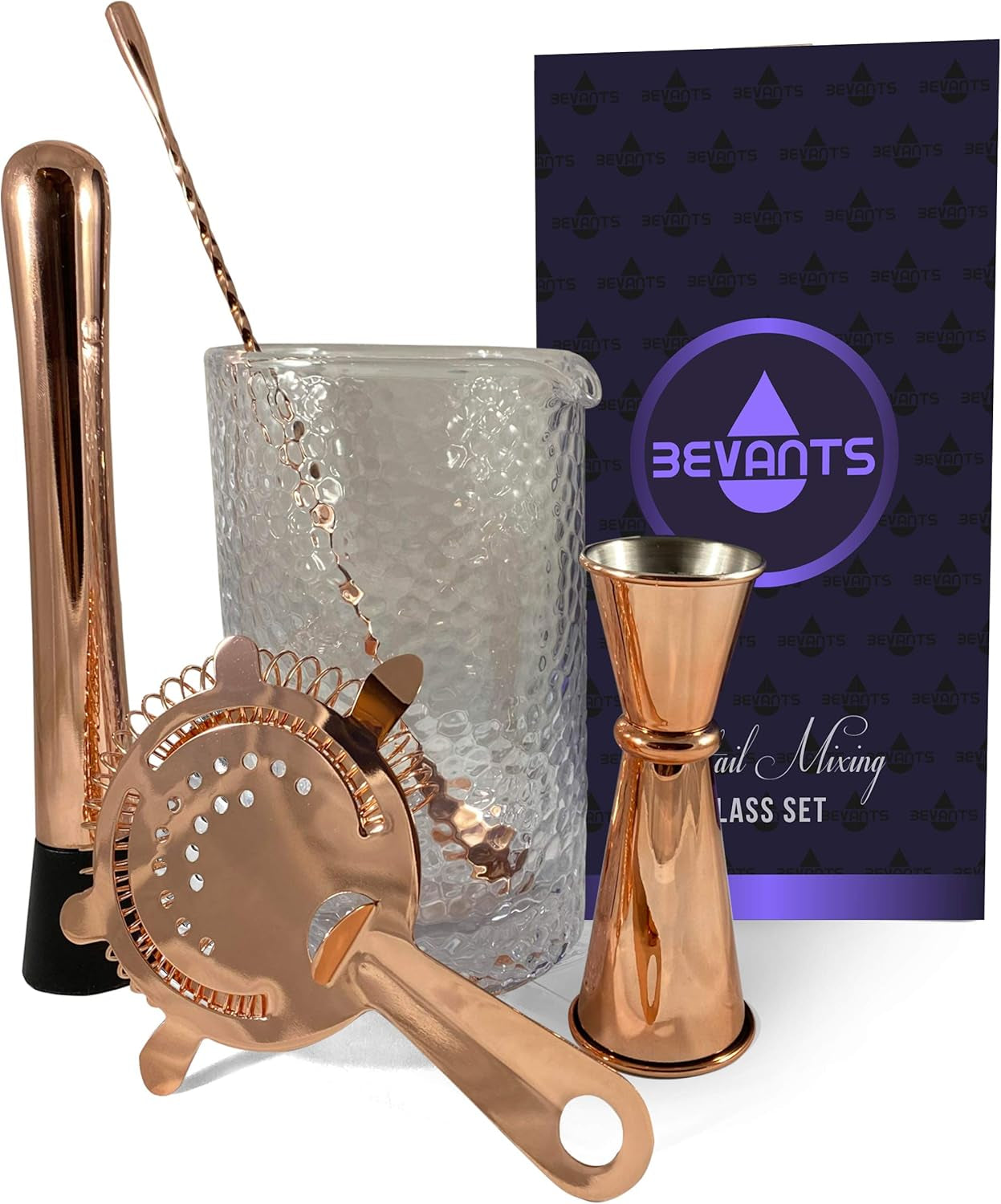Bar Mixing Glass Set-Large 24 Oz Bartender Kit for Home Bar- Copper