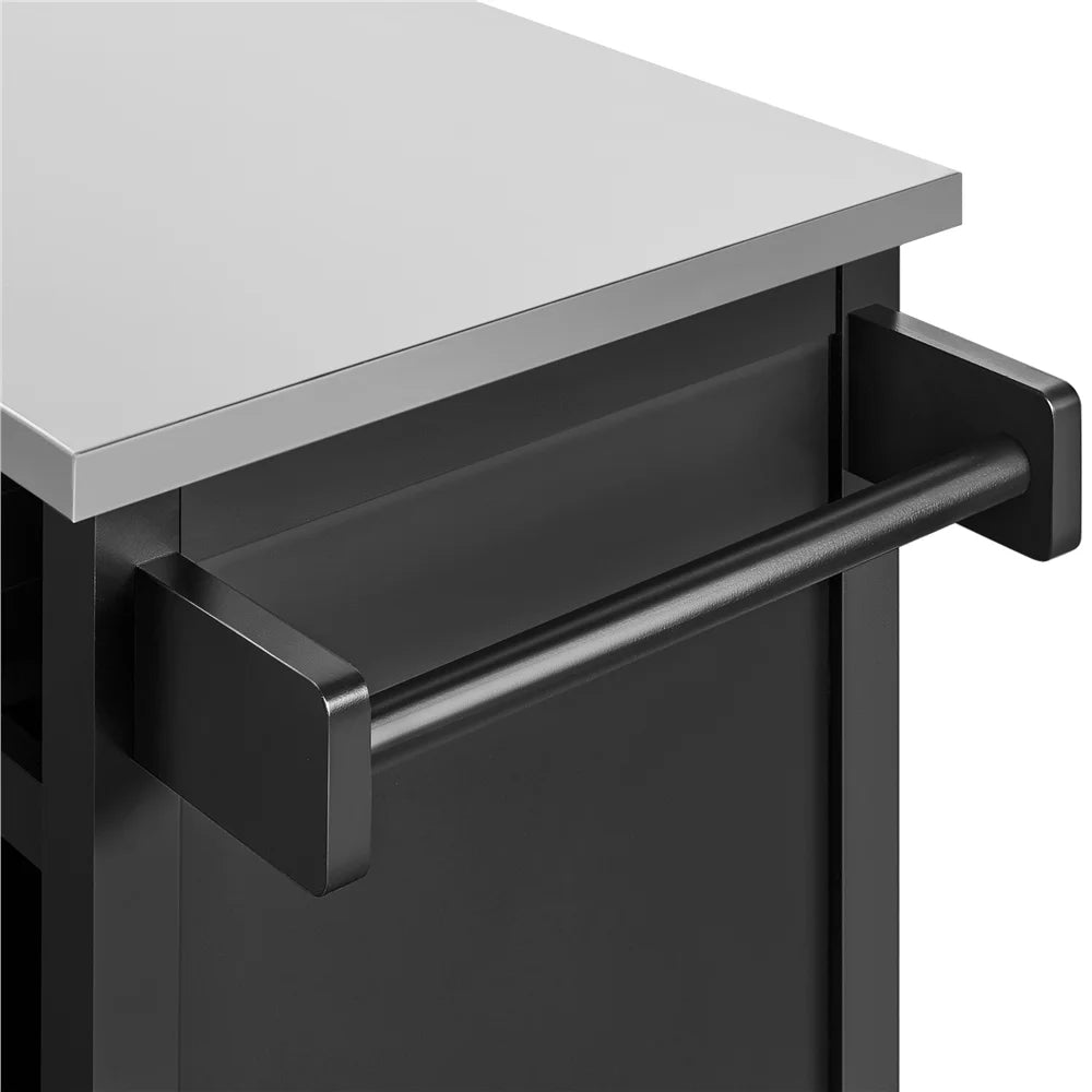 Kitchen Island Cart on Wheels with Stainless Steel Top & Open Shelves,Black