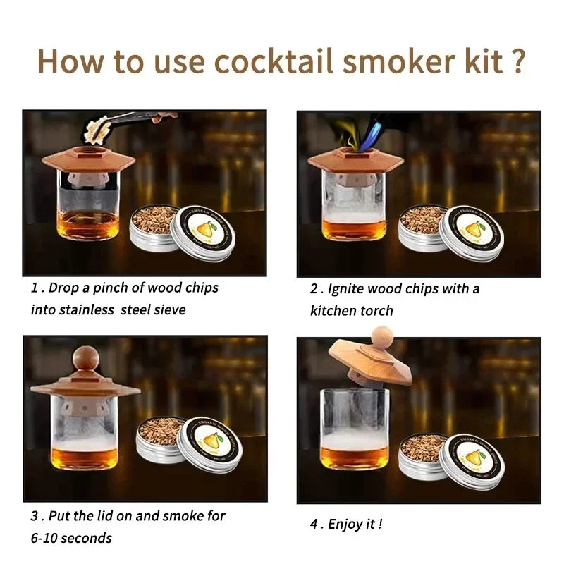 Wooden Cocktail Smoker Kit Smoke Cover Filter Bar Wine Mixing Cover Tool for Drinks Kitchen Bar Accessories Tools Bar Cocktail