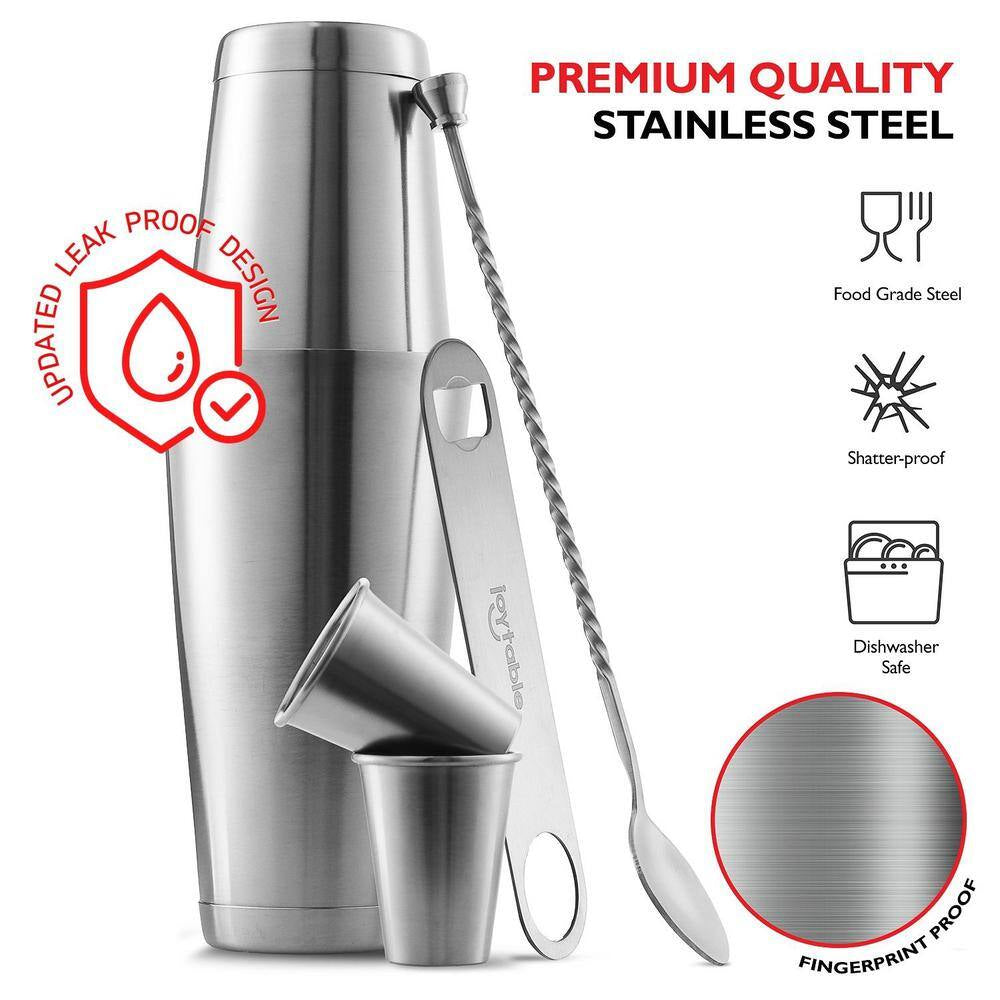 8-Piece Stainless Steel Bartender Kit - Bar Cocktail Shaker Set, 24 Oz. Martini Shaker, Book, Muddler, Jigger & Strainer