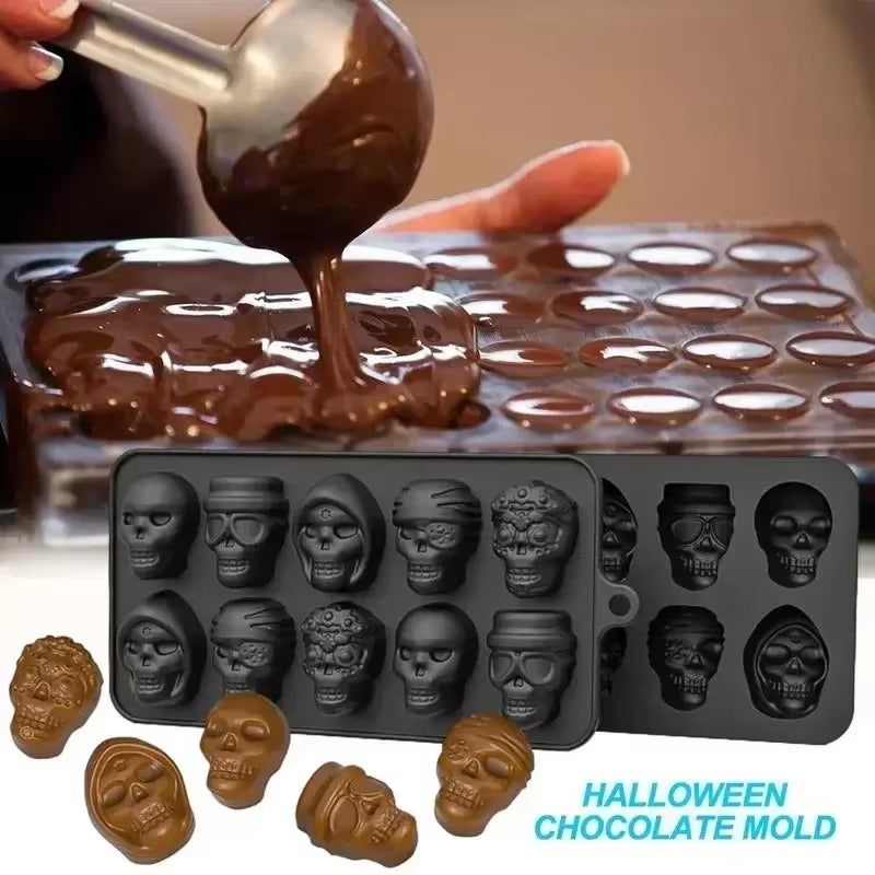 Skull Ice Cube Mold 10-Grid Skull Ice Mold for Halloween Kitchen Tools Reusable Making Accessory for Chocolate Ice Cream Mold