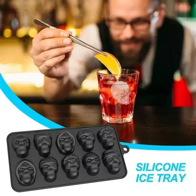 Skull Ice Cube Mold 10-Grid Skull Ice Mold for Halloween Kitchen Tools Reusable Making Accessory for Chocolate Ice Cream Mold