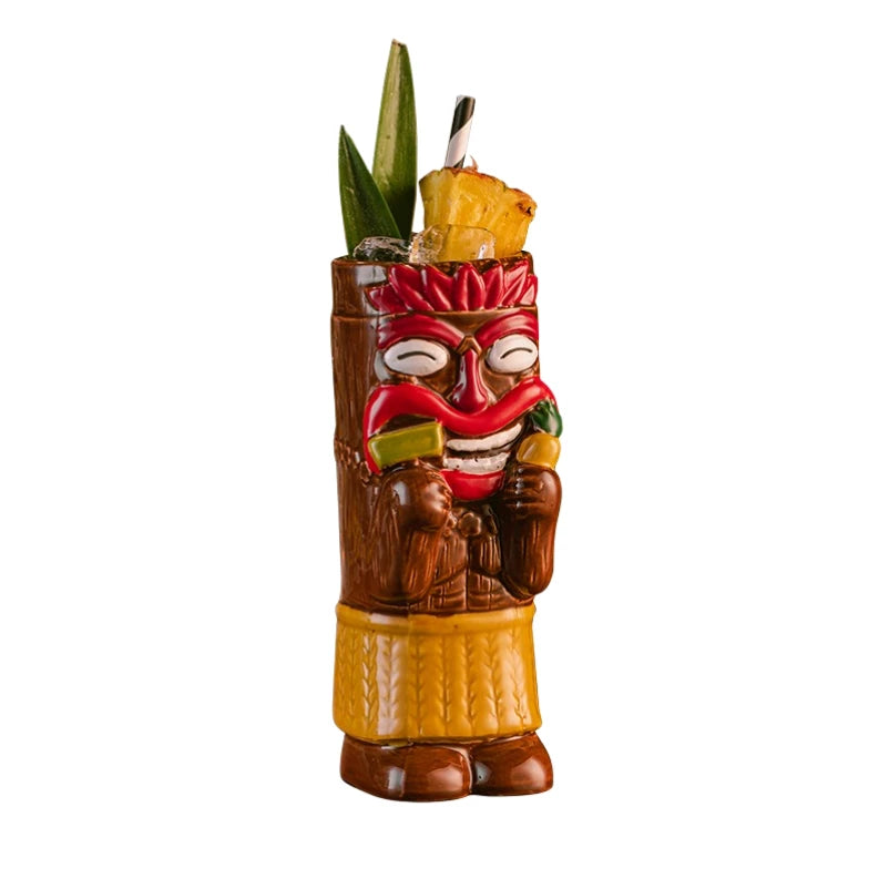 Hawaiian Style Brown Tiki Mug Creative Cocktail Mug Cup Zombie Ceramic Tiki Mug Drinkware Cup Mug for Tiki Bar Party