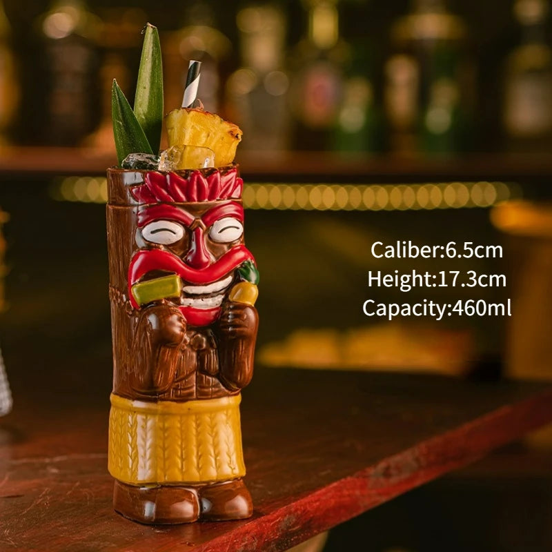 Hawaiian Style Brown Tiki Mug Creative Cocktail Mug Cup Zombie Ceramic Tiki Mug Drinkware Cup Mug for Tiki Bar Party