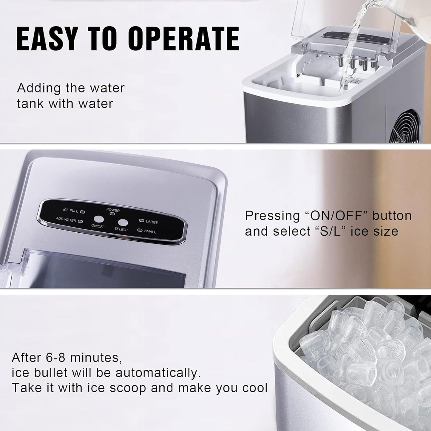 Self Cleaning Ice Makers Countertop Machine 9 Cubes Ready in 6-8 Minutes Portable Mini Electric Compact Ice Maker Nuggetperfect for Home/Kitchen/Bar, Tools Included
