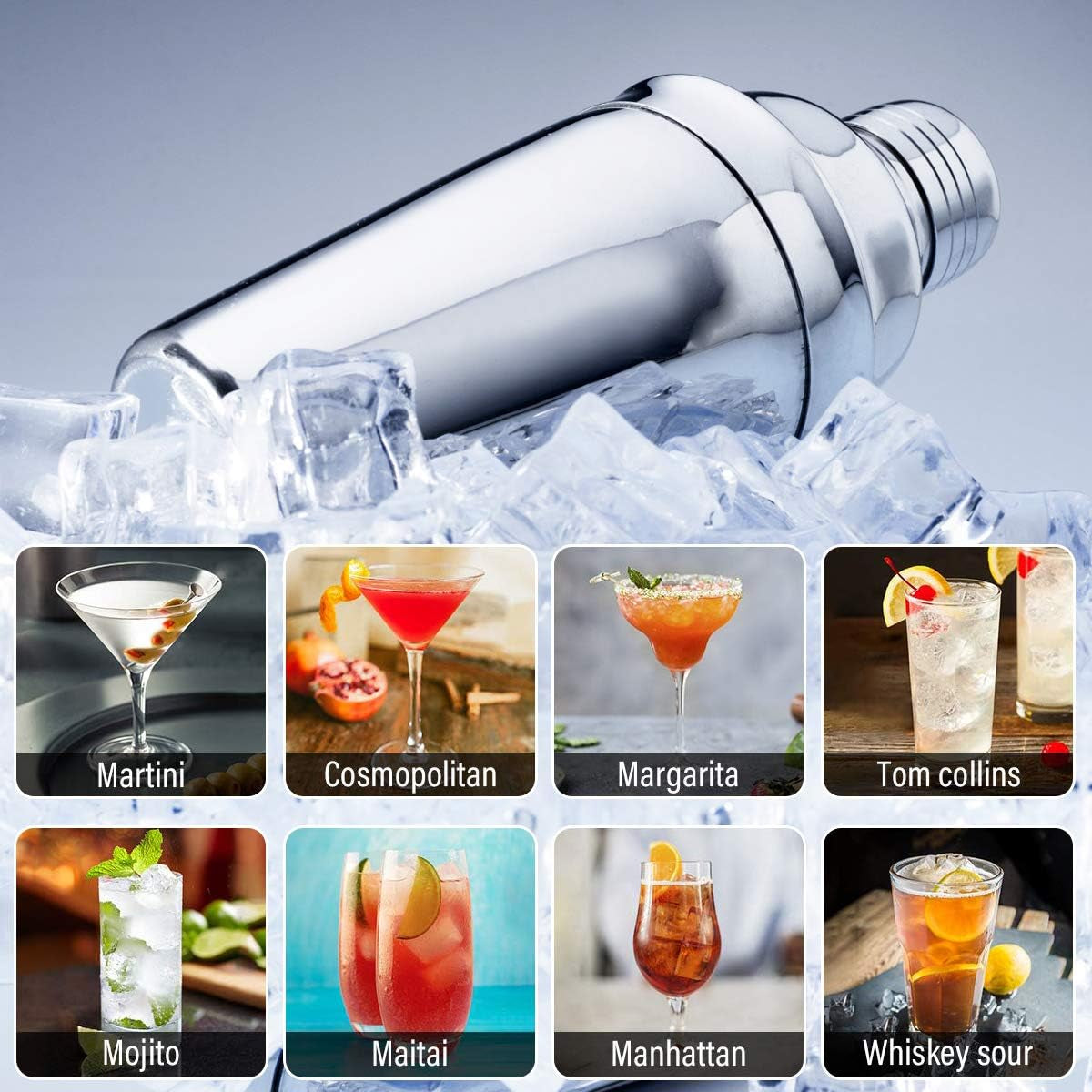 Cocktail Shaker Set, 18Oz Stainless Steel Bartender Kit Martini Margarita Cocktail Set Mix Drink Making Kit, Professional Bar and Home Drink Bar Tools