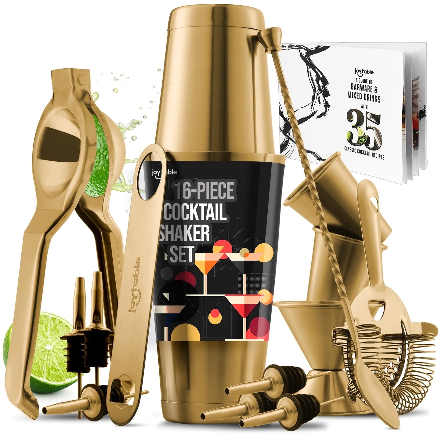Bartender Kit - Cocktail Set Kit - Bartender Drink Mixer Shaker Bar Tool Set Gold 16 Piece Set