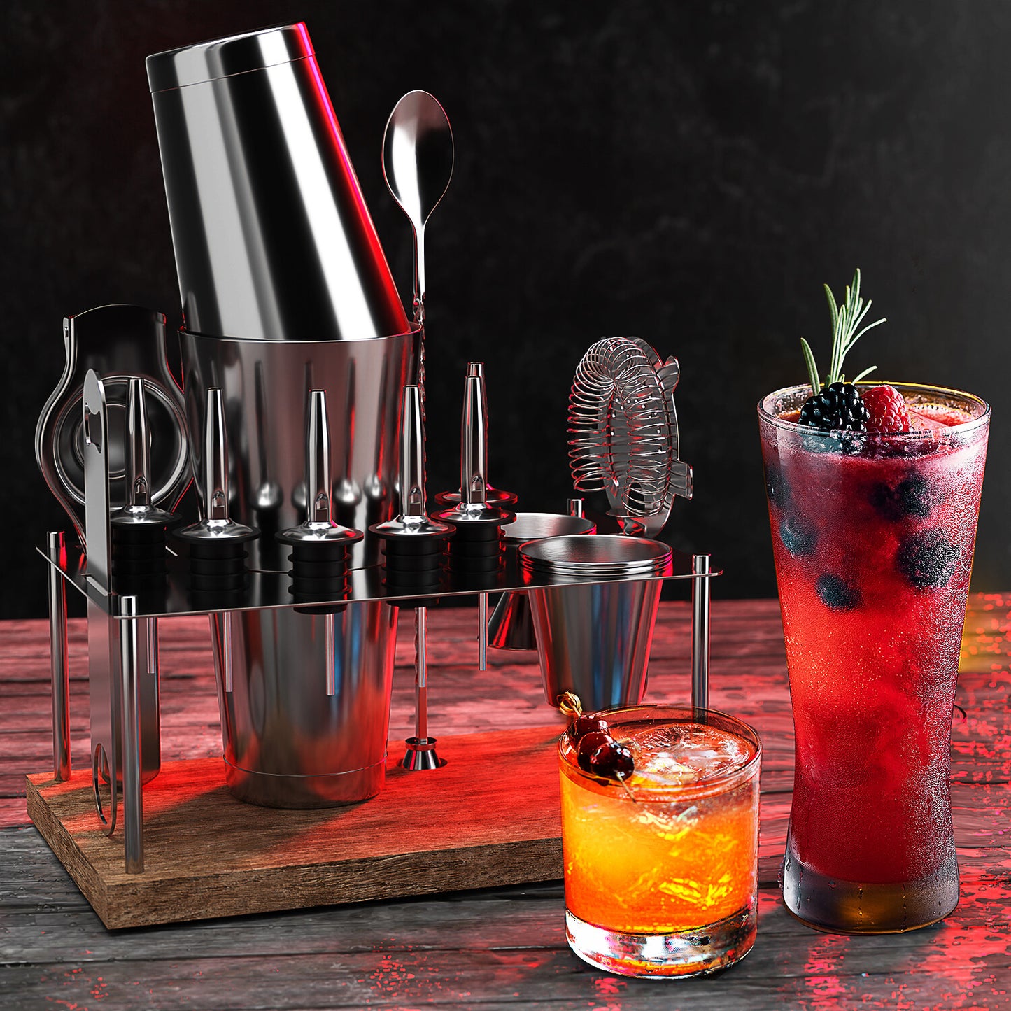 16 Pc+Stand Bartender Kit, Complete Cocktail Shaker Bar Tools Set & Recipe Book