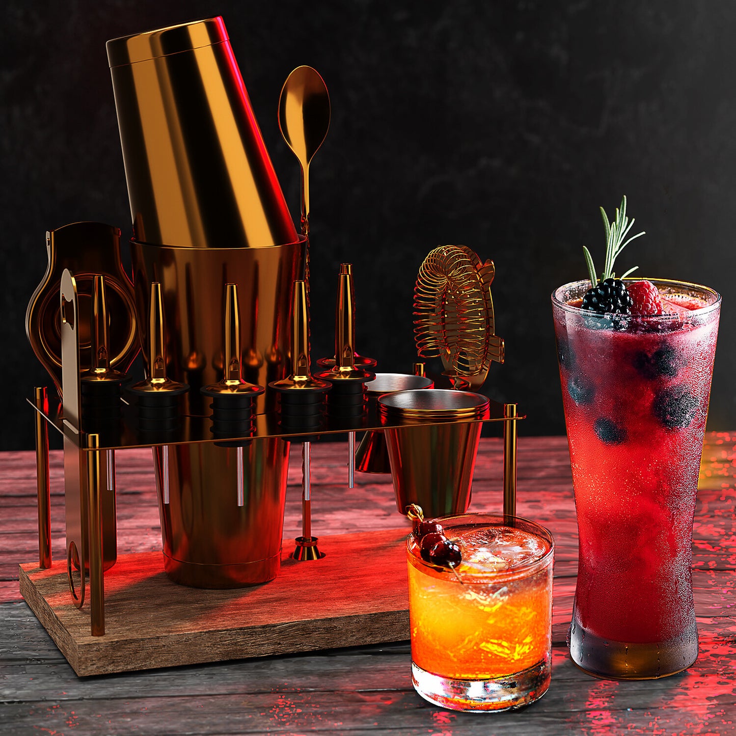 16 Pc+Stand Bartender Kit, Complete Cocktail Shaker Bar Tools Set & Recipe Book