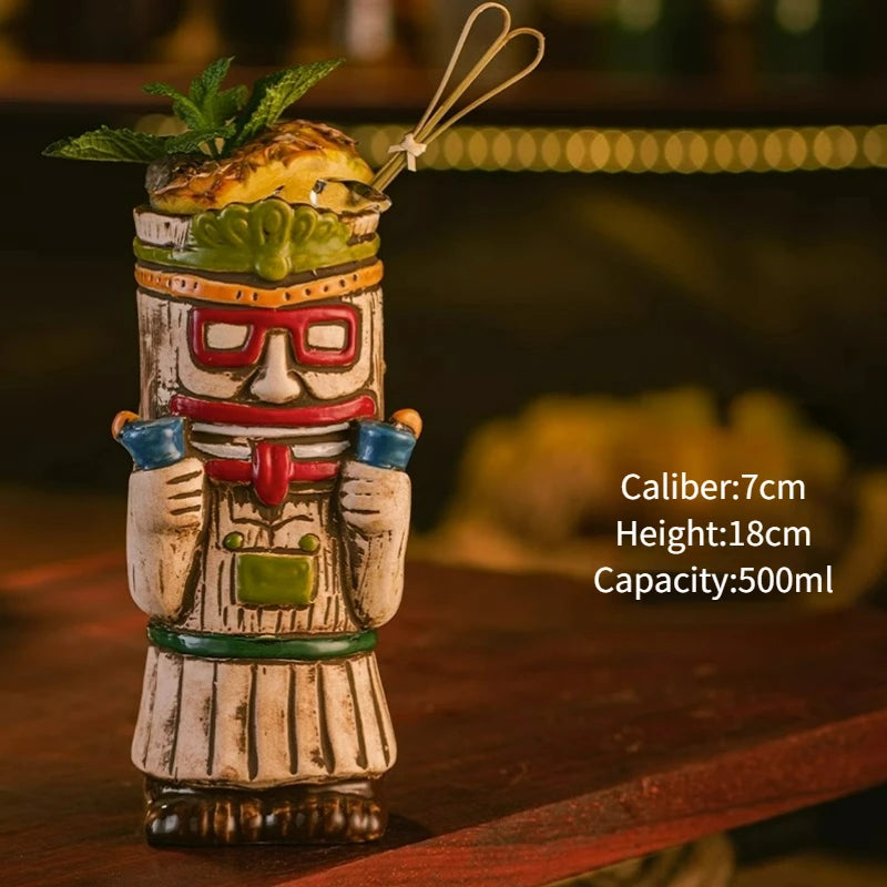 Hawaiian Style Brown Tiki Mug Creative Cocktail Mug Cup Zombie Ceramic Tiki Mug Drinkware Cup Mug for Tiki Bar Party
