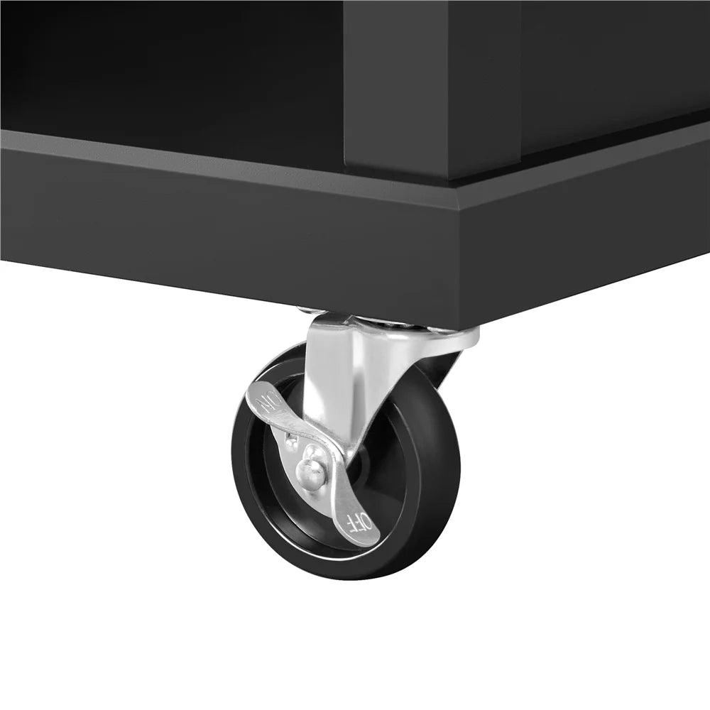 Kitchen Island Cart on Wheels with Stainless Steel Top & Open Shelves,Black