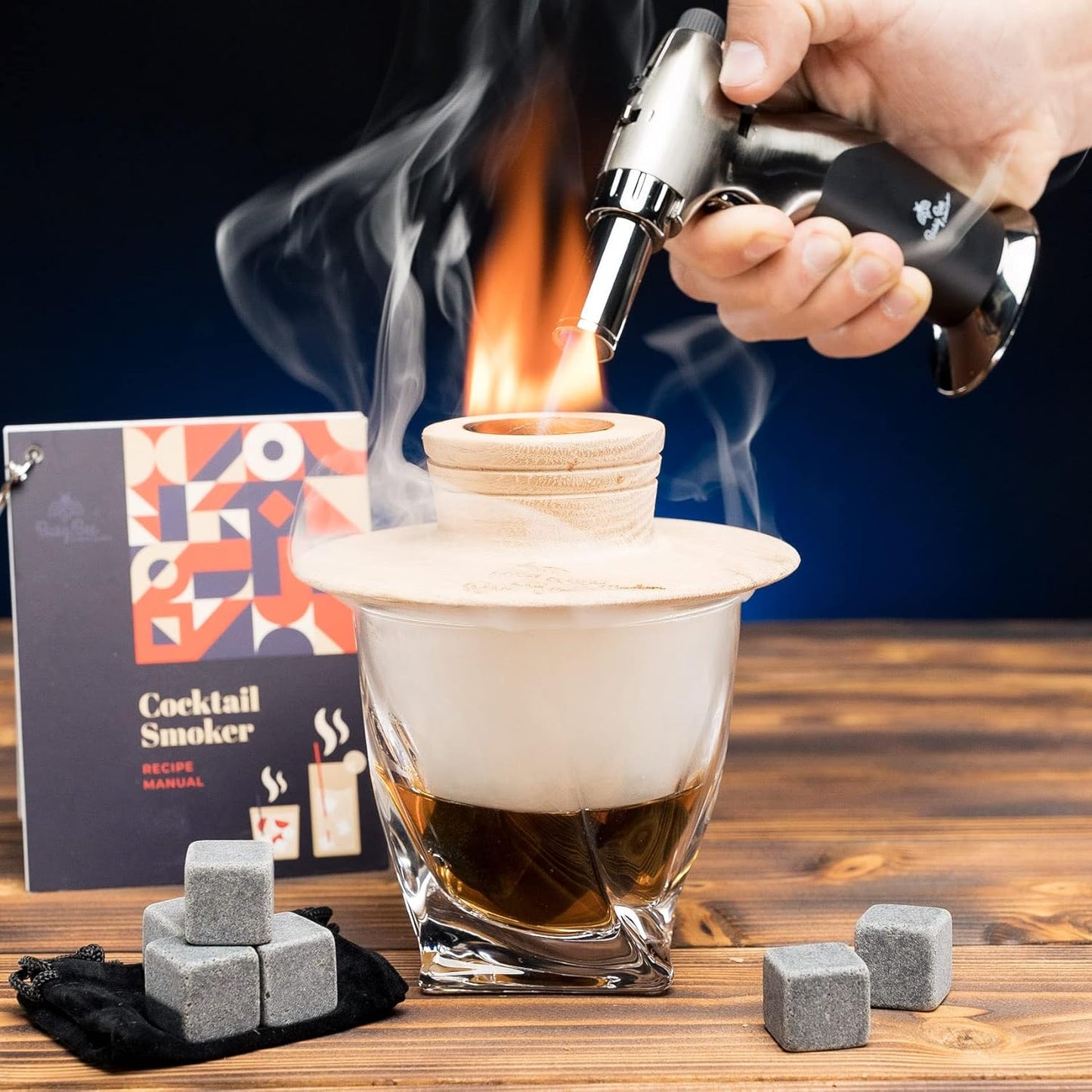 Busy Bee Oak Cocktail Smoker Mixology Bartender Kit – Luxury Cocktail Set with Cocktail Smoker, Torch, Whisky Glass & Whiskey Stone – Premium Bar Sets for the Home with Aromatic Woods…