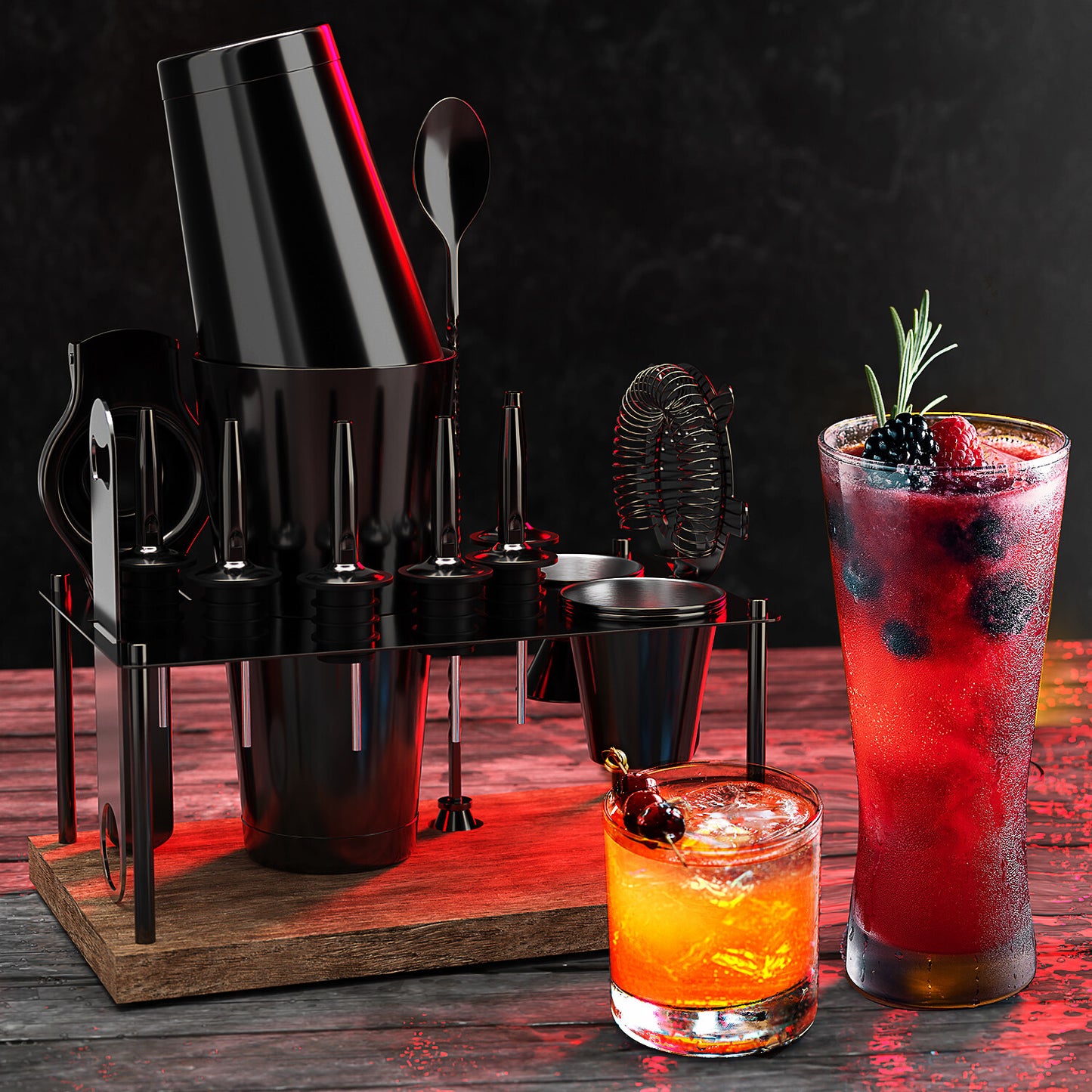 16 Pc+Stand Bartender Kit, Complete Cocktail Shaker Bar Tools Set & Recipe Book