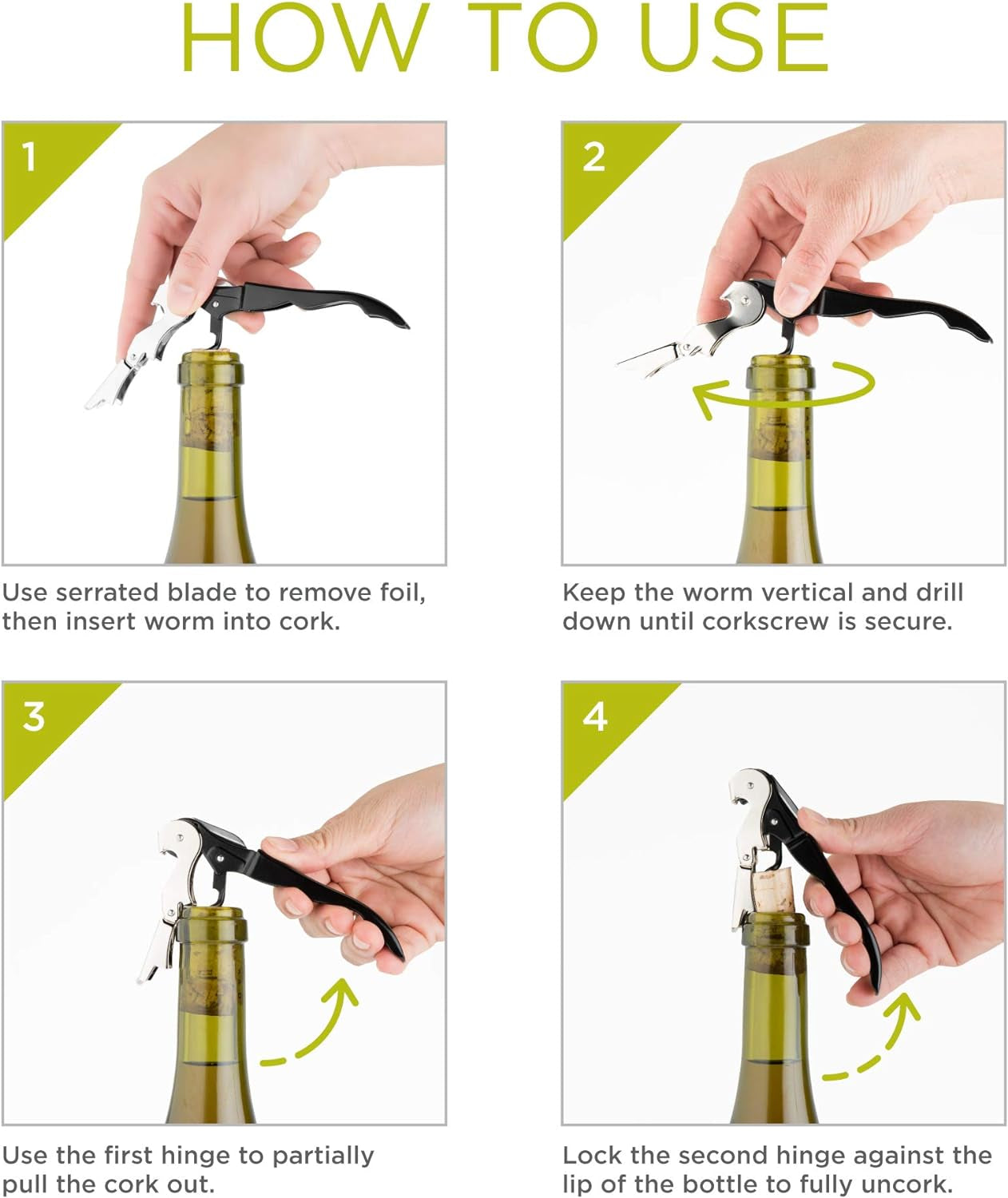 tap Teal Double Hinged Waiter’S Corkscrew, Stainless Steel Wine Key with Foil Cutter