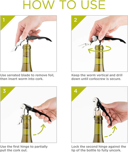 tap Teal Double Hinged Waiter’S Corkscrew, Stainless Steel Wine Key with Foil Cutter