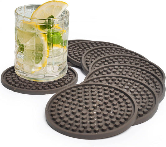 Coasters for Drinks Absorbent, Rubber Brown Coasters Set of 8, Large Silicone Drink Coasters for Furniture Protection, Deep Tray 4.3 Inch Hearts Buds Reusable Heat-Resistant Mat