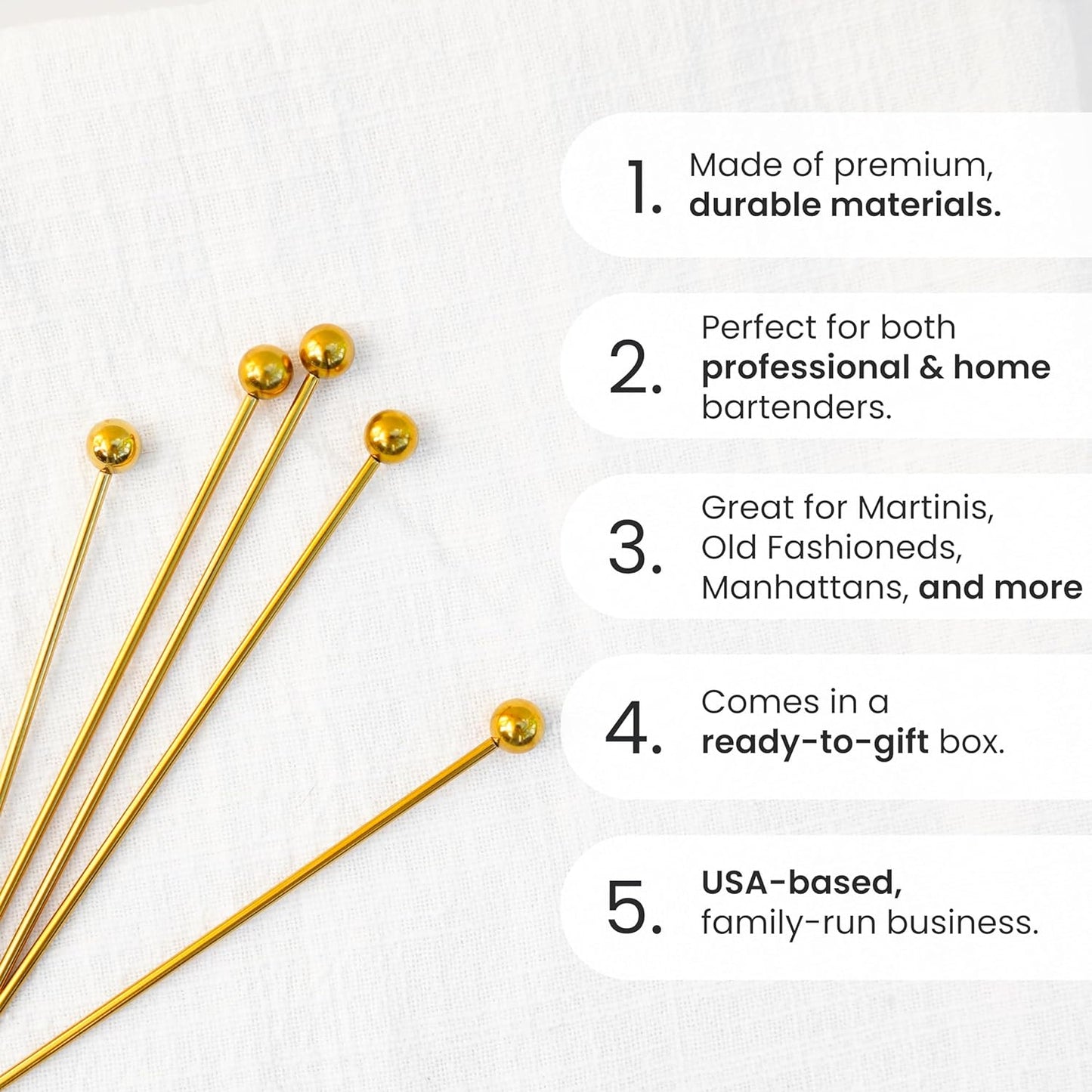 Stainless Steel Cocktail Picks, 8 Inch Reusable Stir Sticks for Drinks and Appetizers, Durable Garnish Skewers for Cocktails, Fruit, Shrimp, Olives, and Professional Bar Presentations