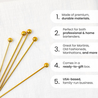 Stainless Steel Cocktail Picks, 8 Inch Reusable Stir Sticks for Drinks and Appetizers, Durable Garnish Skewers for Cocktails, Fruit, Shrimp, Olives, and Professional Bar Presentations