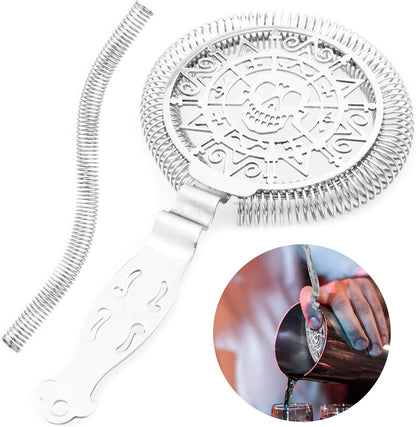 Cocktail Strainer with Spring, Skull Martini Drink Strainer, Stainless Steel Hawthorne Strainer for Bar Tools(Silver)