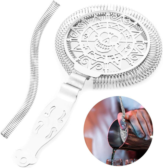 Cocktail Strainer with Spring, Skull Martini Drink Strainer, Stainless Steel Hawthorne Strainer for Bar Tools(Silver)