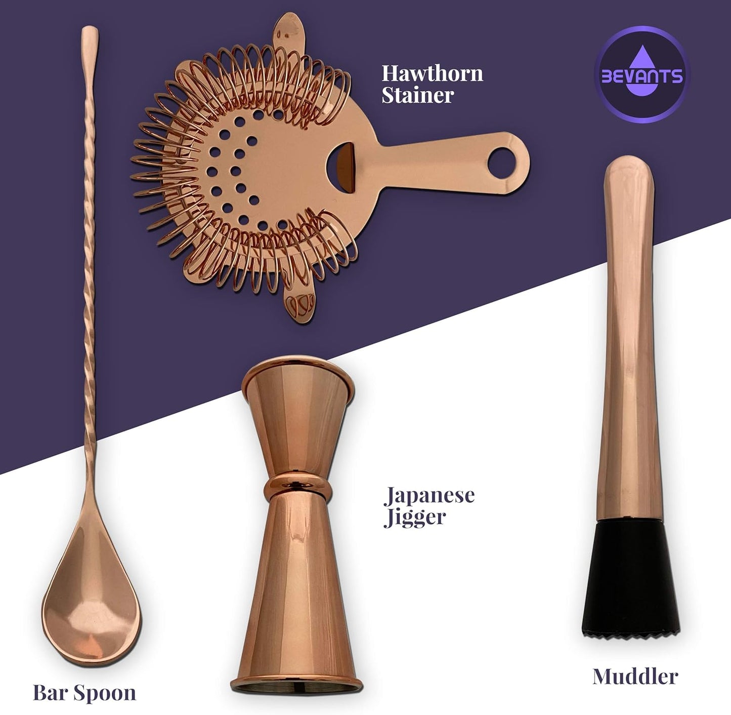 Bar Mixing Glass Set-Large 24 Oz Bartender Kit for Home Bar- Copper