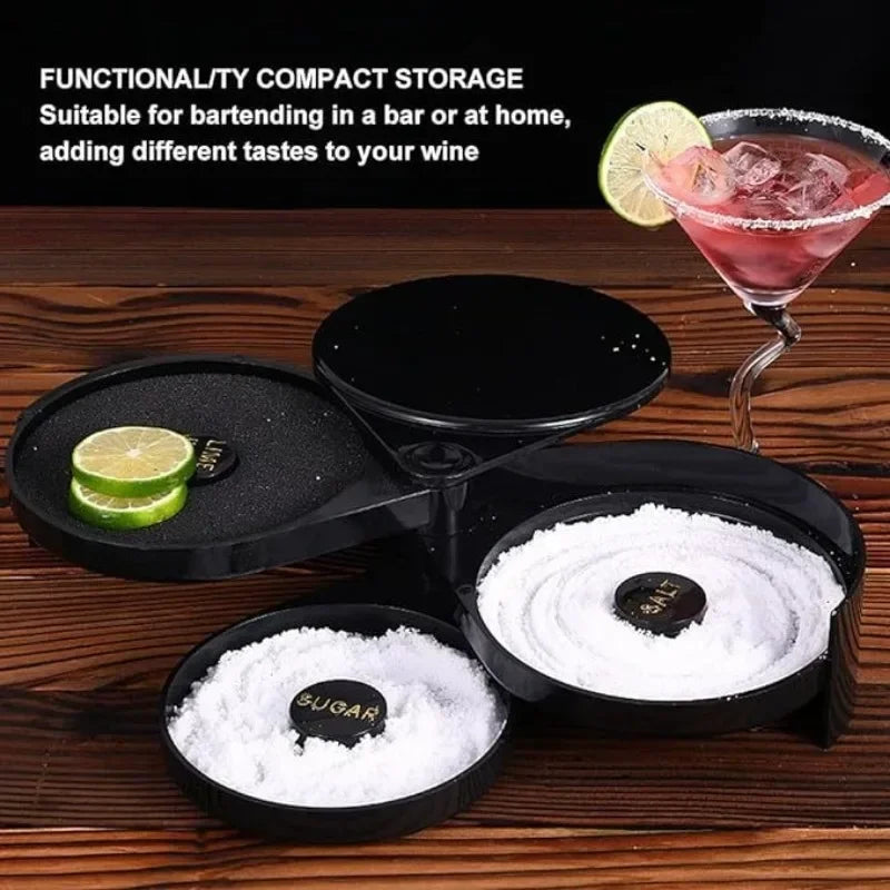 3 Tier Rotating Salt Rimmer Box Mixing Salt Sugar Rim Box Juice Cocktail Seasoning Rimmers Bartender Tool Bar Accessories