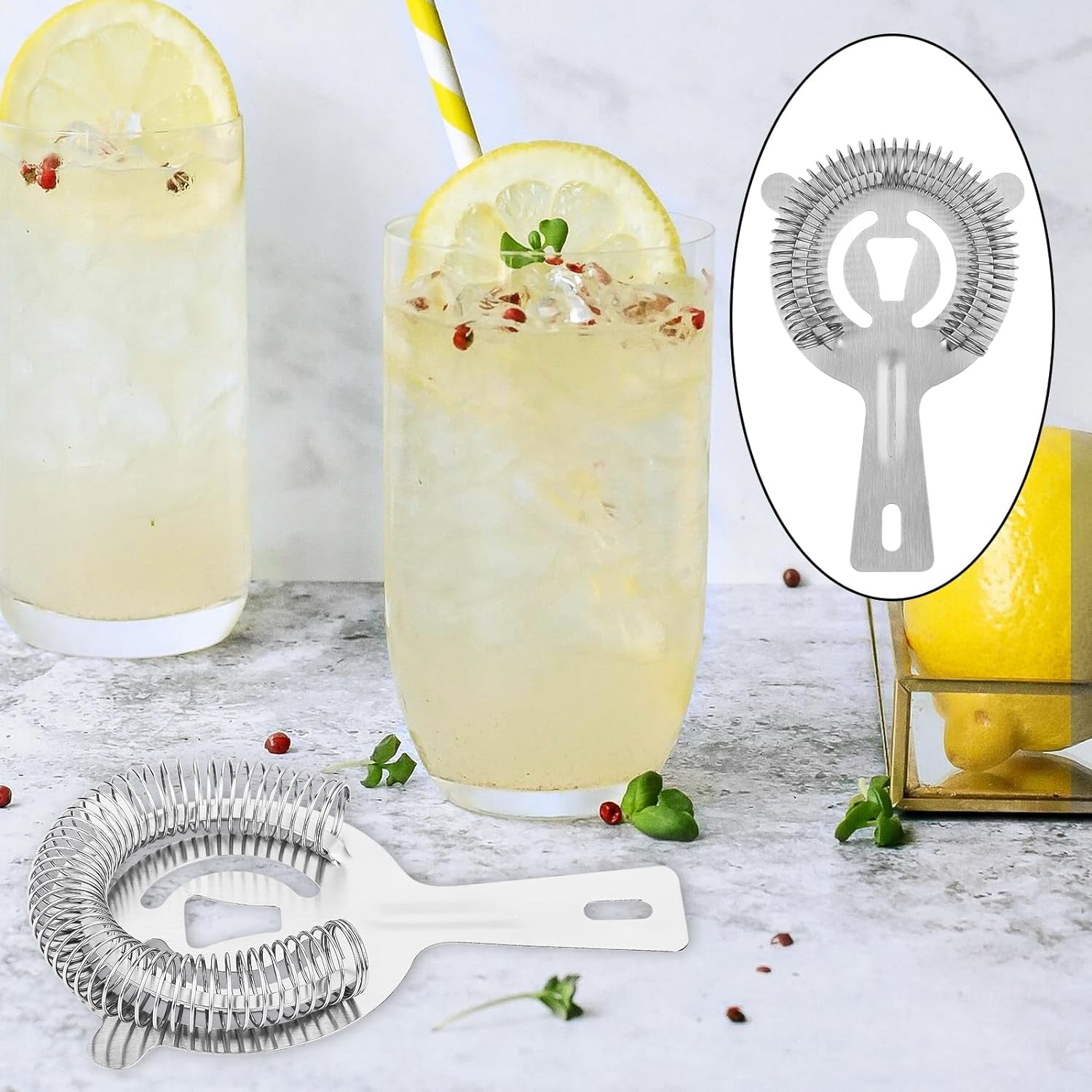 Cocktail Strainer Bar Tools - 2PCS Bar Strainer with High Density Spring, Stainl