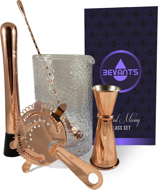 Bar Mixing Glass Set-Large 24 Oz Bartender Kit for Home Bar- Copper