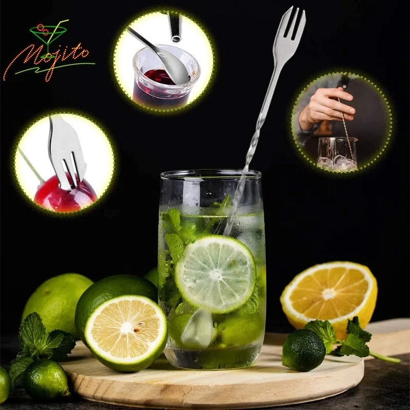 Professional Bar Tools,Stainless Steel Stir Bar Tool, Cocktail Stir Bar Mixing Spoon, Cocktail Picks, Mojito Stir Bar Tool Kit