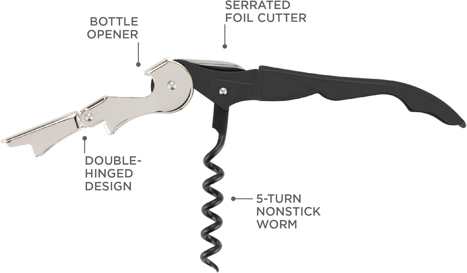 tap Teal Double Hinged Waiter’S Corkscrew, Stainless Steel Wine Key with Foil Cutter