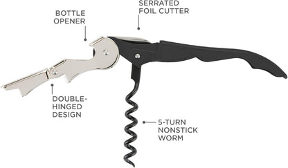 tap Teal Double Hinged Waiter’S Corkscrew, Stainless Steel Wine Key with Foil Cutter