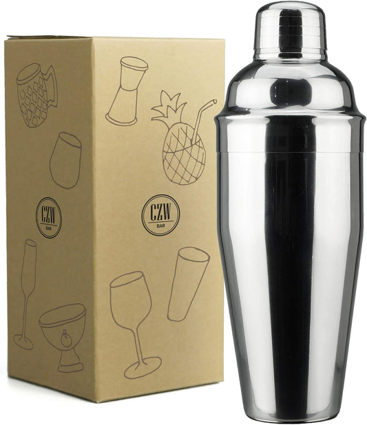 Professional Cocktail Shaker - 24 Oz Stainless Martini Tin with Built-In Strainer and Measuring Cup - Perfect for Mixing Drinks