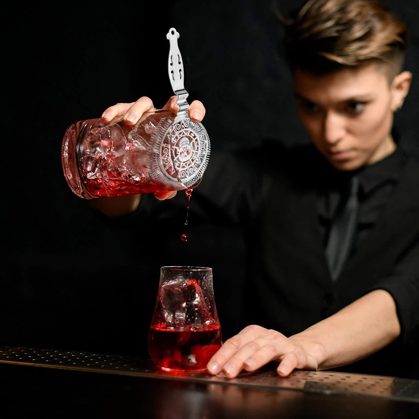 Cocktail Strainer with Spring, Skull Martini Drink Strainer, Stainless Steel Hawthorne Strainer for Bar Tools(Silver)