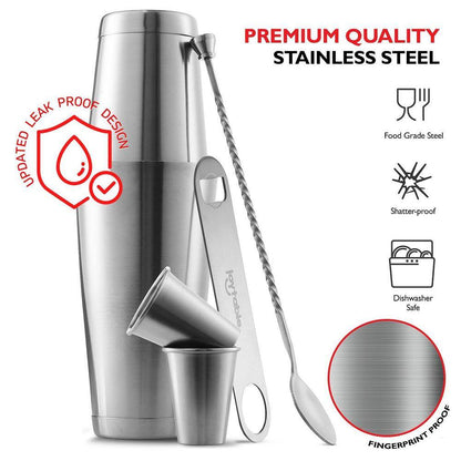 8-Piece Stainless Steel Bartender Kit - Bar Cocktail Shaker Set, 24 Oz. Martini Shaker, Book, Muddler, Jigger & Strainer