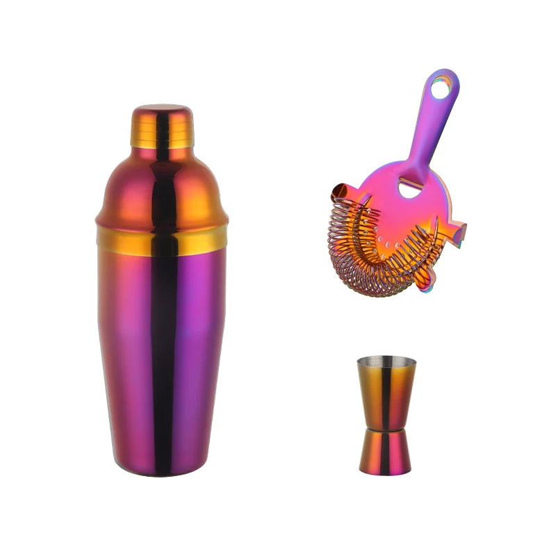 750Ml Stainless Steel Boston Cocktail Set Shaker Wine Pourers Gold Bar Tool Set with Strainer Measure Cup Bartender
