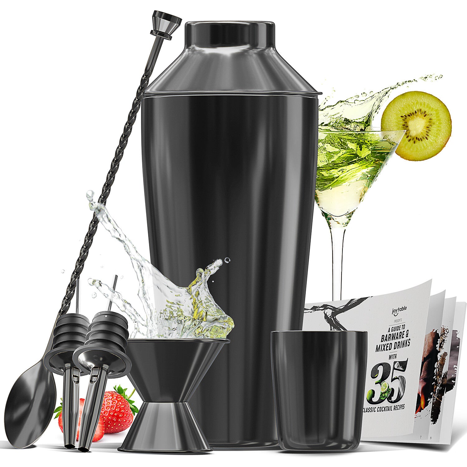 8 PC Bartender Kit, Complete Cocktail Shaker Bar Tools Set - Recipe Book & More