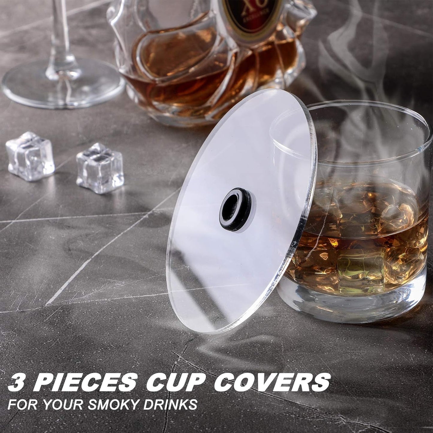 3 Pieces Smoking Gun Cup Covers Infuser Lids Cocktail Drinks Covers Smoking Gun Accessories for Wine Cups Goblet Glasses Tumblers Mugs Bowls Diameter below 4. 7"
