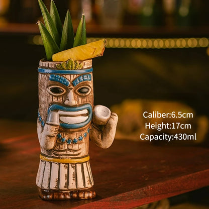 Hawaiian Style Brown Tiki Mug Creative Cocktail Mug Cup Zombie Ceramic Tiki Mug Drinkware Cup Mug for Tiki Bar Party