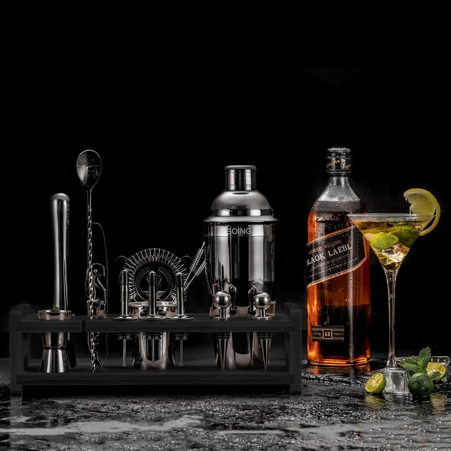 24-Piece Bartender Kit with Stand,Perfect Mixology Bar Kit Cocktail Shaker Set for Drink Mixing,Stainless Steel Bar Tools with All Needed Accessories,Recipes