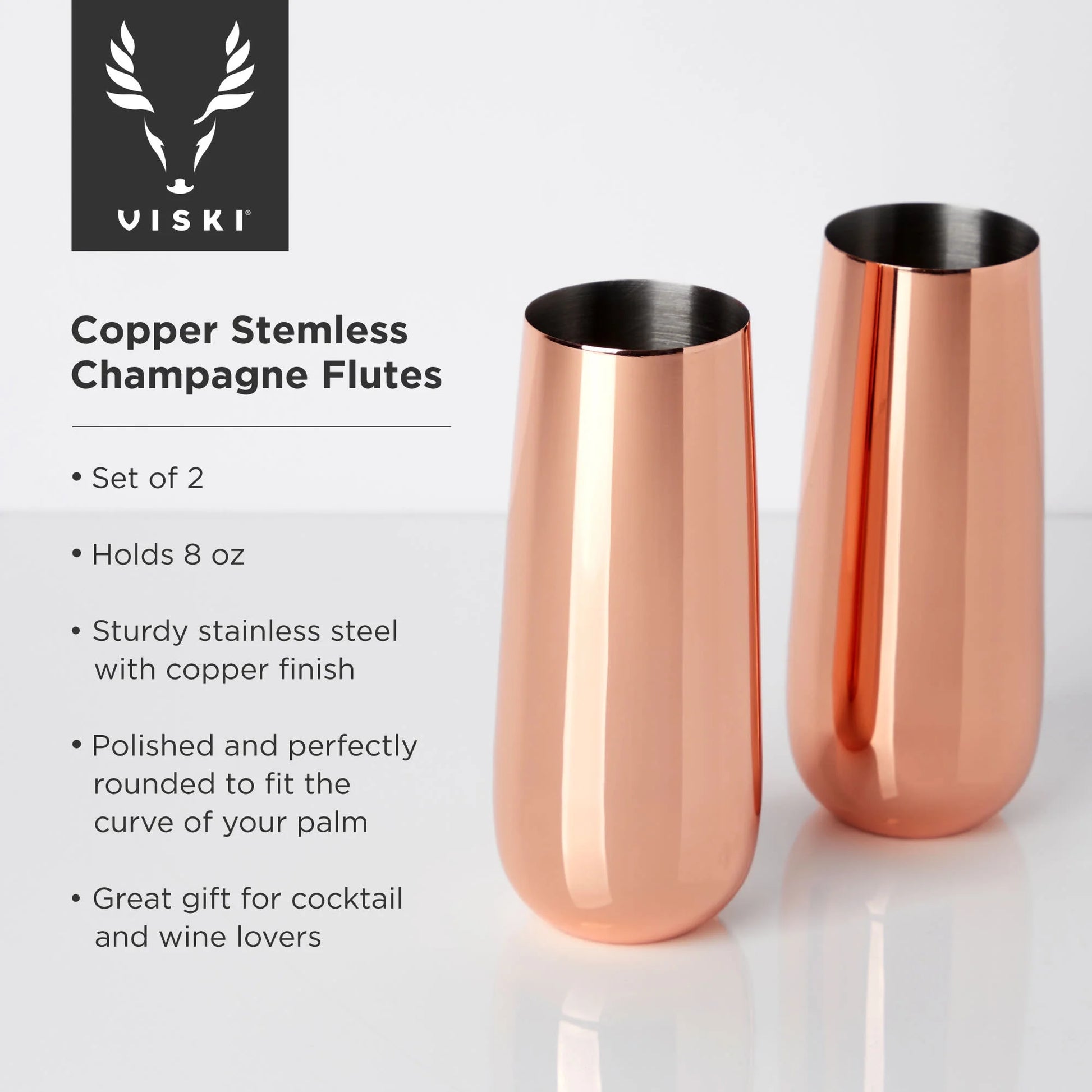Stainless Steel with Copper Finish Champagne Flutes - Stemless Wine Glass