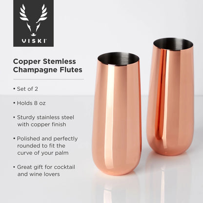 Stainless Steel with Copper Finish Champagne Flutes - Stemless Wine Glass