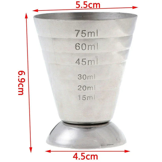 Cocktail Cup Bar Measuring Cup 304 Stainless Steel Glass Ounce Measure Jigger Kitchen Bartender Bar Tools 2.5Oz 75Ml Barware
