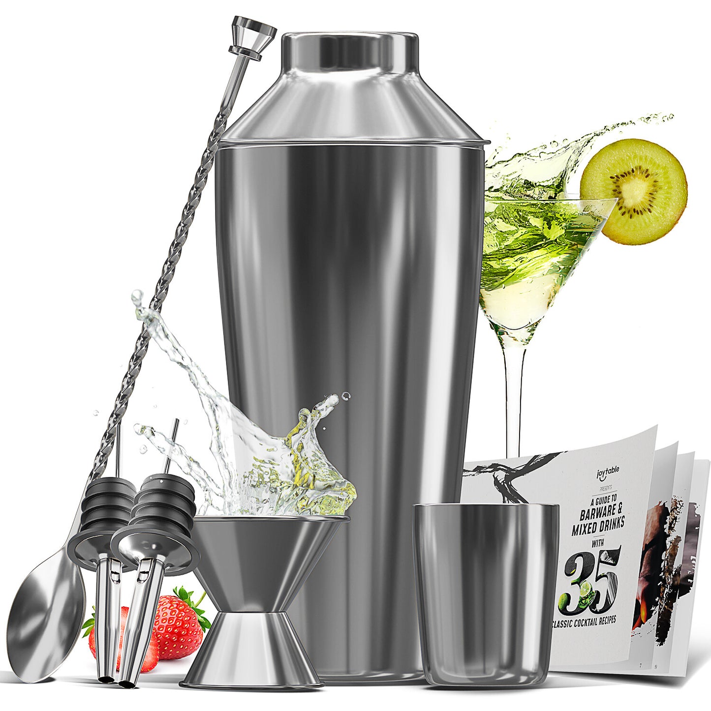 8 PC Bartender Kit, Complete Cocktail Shaker Bar Tools Set - Recipe Book & More