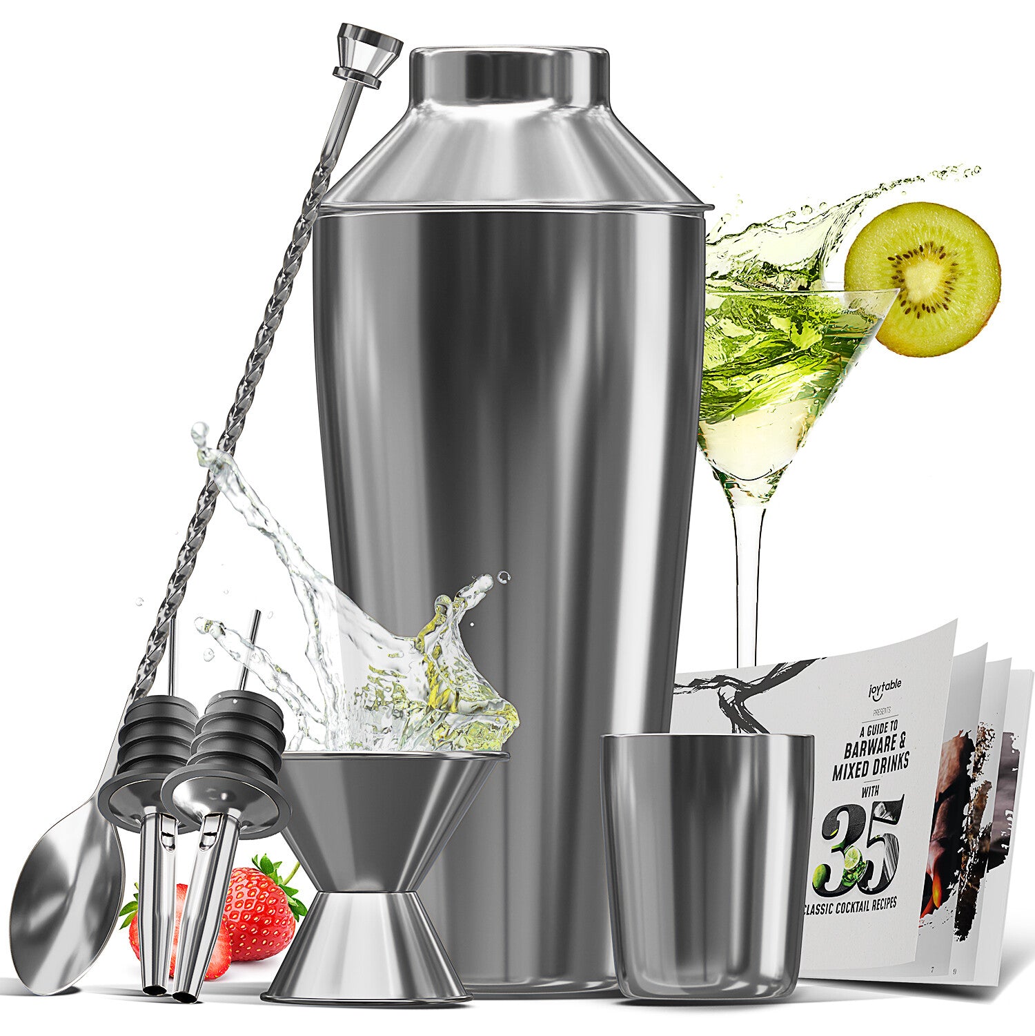 8 PC Bartender Kit, Complete Cocktail Shaker Bar Tools Set - Recipe Book & More
