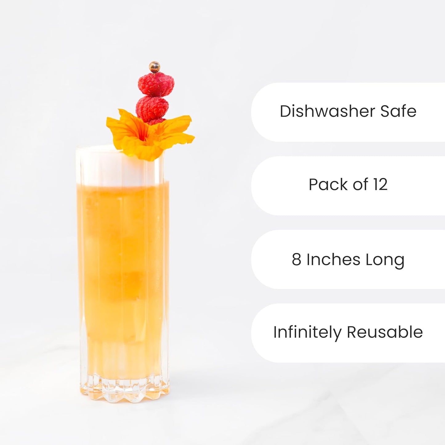 Stainless Steel Cocktail Picks, 8 Inch Reusable Stir Sticks for Drinks and Appetizers, Durable Garnish Skewers for Cocktails, Fruit, Shrimp, Olives, and Professional Bar Presentations