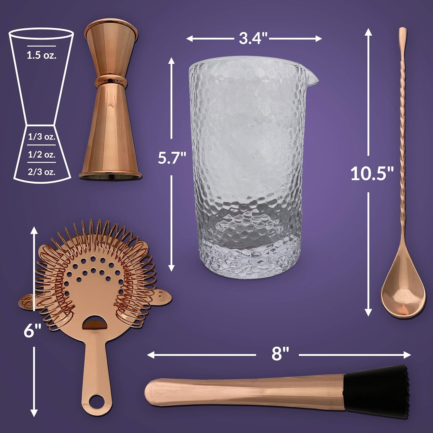 Bar Mixing Glass Set-Large 24 Oz Bartender Kit for Home Bar- Copper