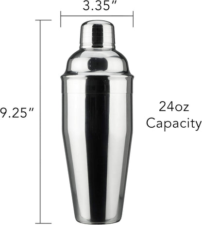 Professional Cocktail Shaker - 24 Oz Stainless Martini Tin with Built-In Strainer and Measuring Cup - Perfect for Mixing Drinks